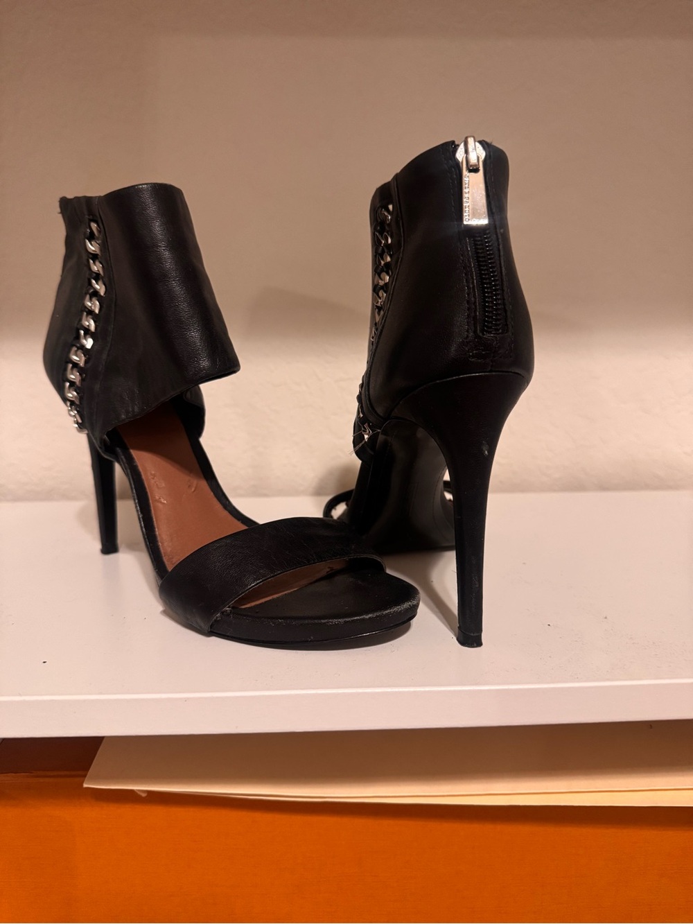 Vince Black Open-Toe High Heel Sandals with Chain Detail